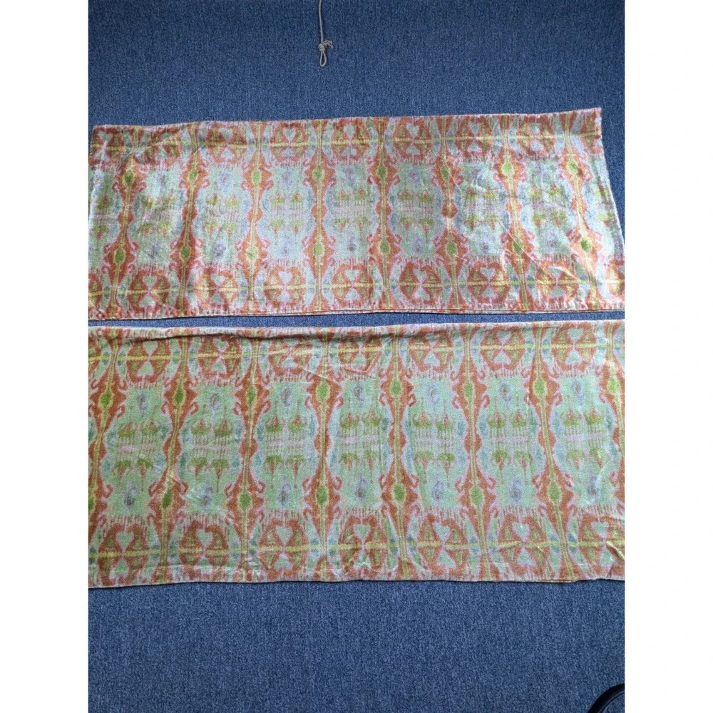 Pottery Barn Ikat Velvet Lumbar Pillow Covers Set of 2 Green Orange 14x36